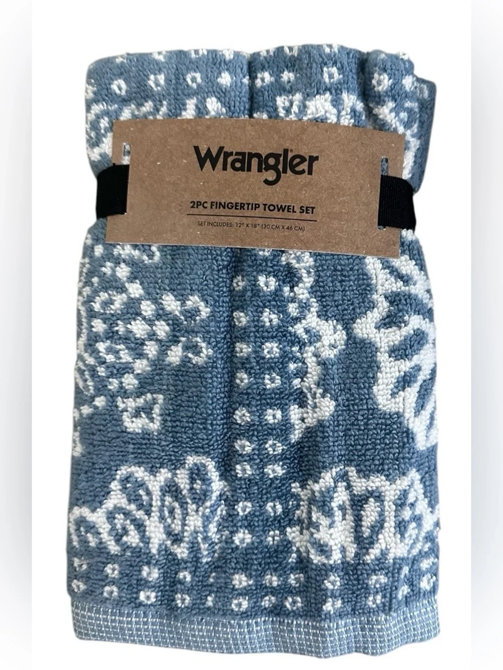 Wrangler Bandana Blue 4 Pc Bath Towel Set NWT 2 Bath 2 Fingertip Towels